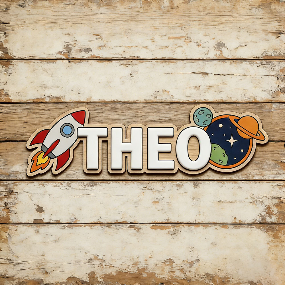 Baby Nursery Ornaments - Personalized Space Rocket Name Sign for