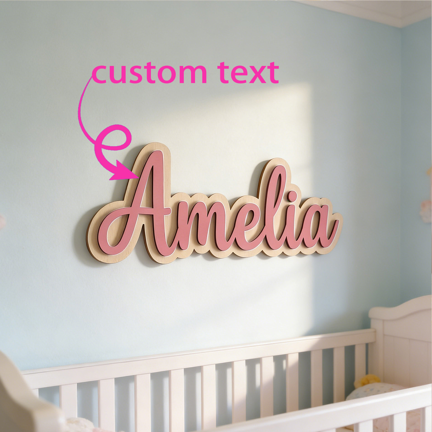 Baby Nursery Ornaments - 1pc Customized Double-layer Wooden Surname Brand,