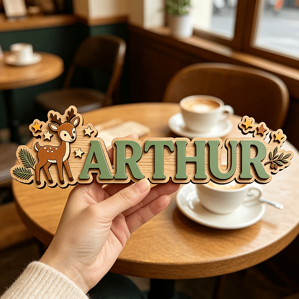 Baby Nursery Hanging Decor - Custom Deer & Star Wooden Name