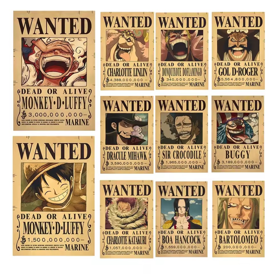 Wall Decal Nursery - Anime One Piece Bounty Wanted Posters