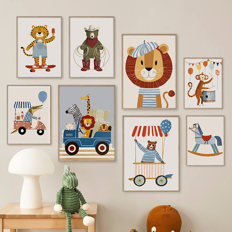 Baby Nursery Ornaments - Funny Cartoon Animal Car Balloon Nursery