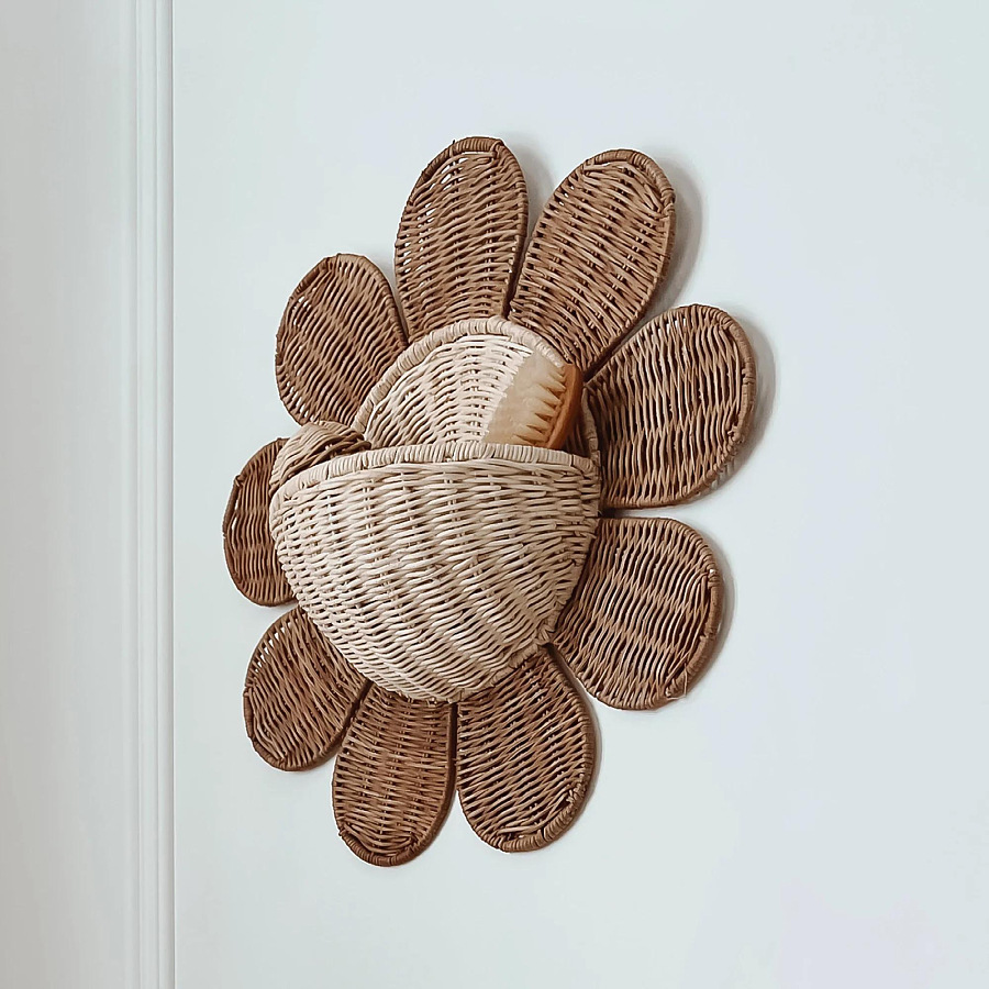 Baby Nursery Basket - Nordic Sun Flower Hand-woven Rattan Woven