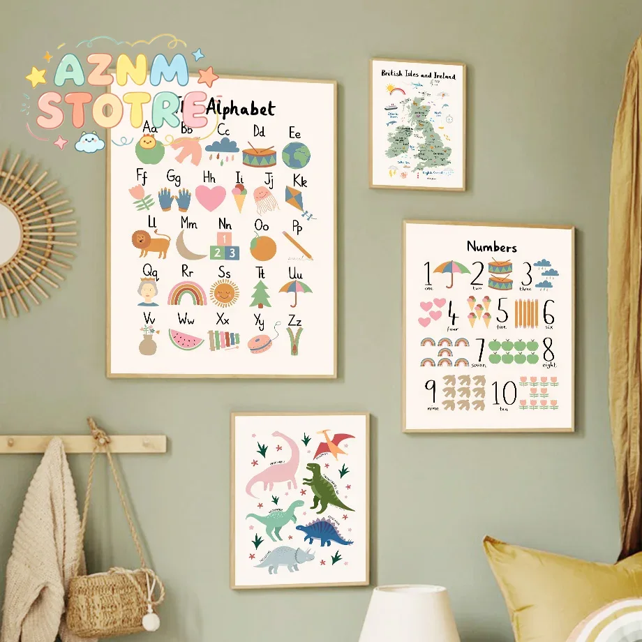 Baby Nursery Ornaments - Animal World Map Dinosaur Alphabet Number