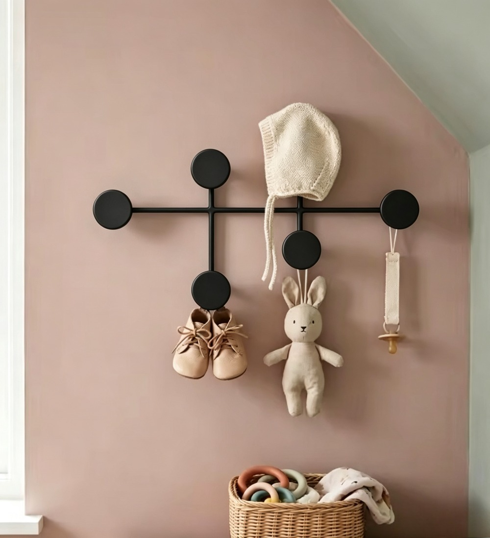 Baby Nursery Hooks - Modern Black Metal Wall Mounted Coat