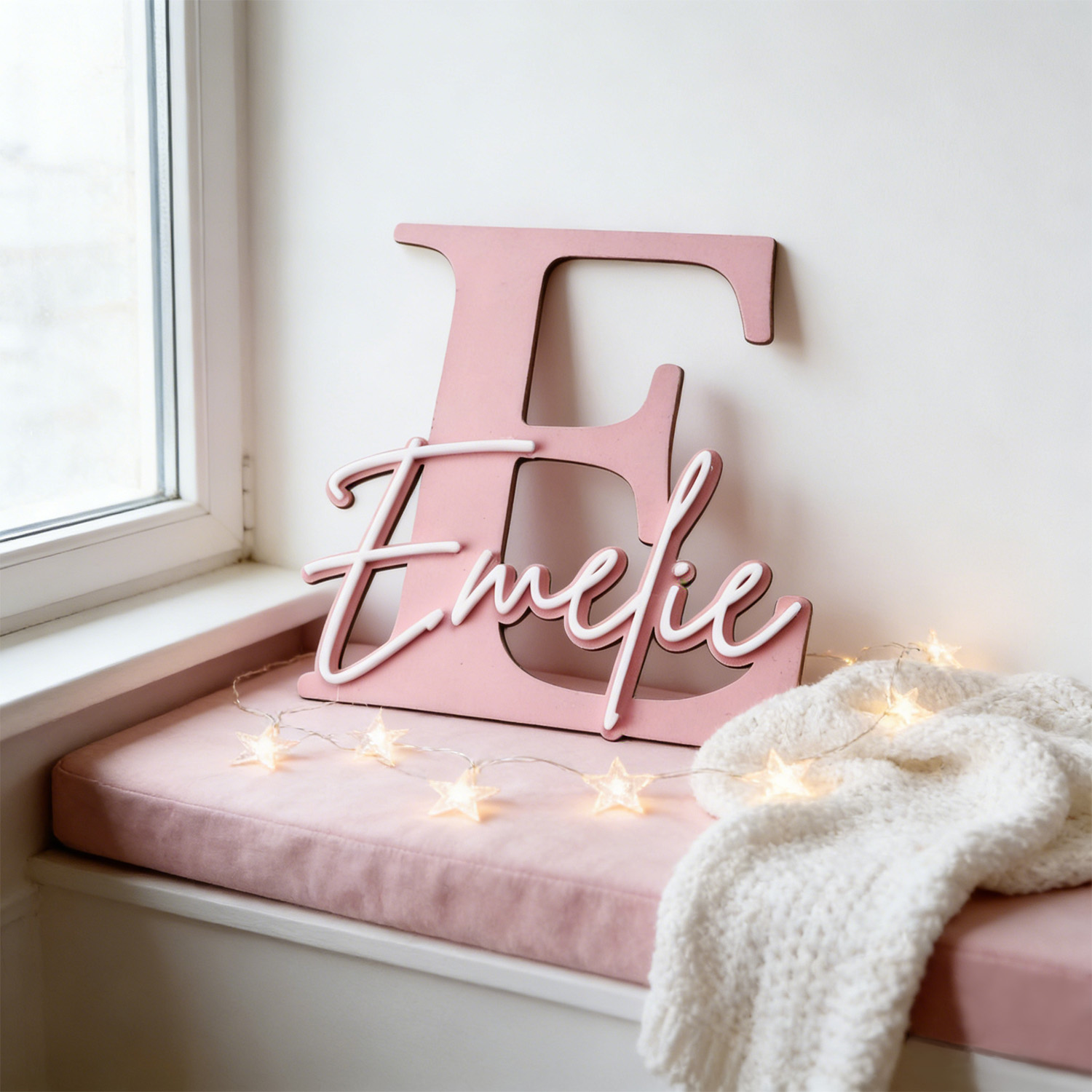 Baby Nursery Ornaments - 1pc Double-layer Wooden Name Decoration Plaque,