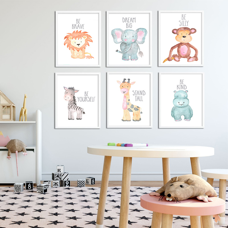 Baby Nursery Mirror - Baby Animal Lion Elephant Giraffe Canvas