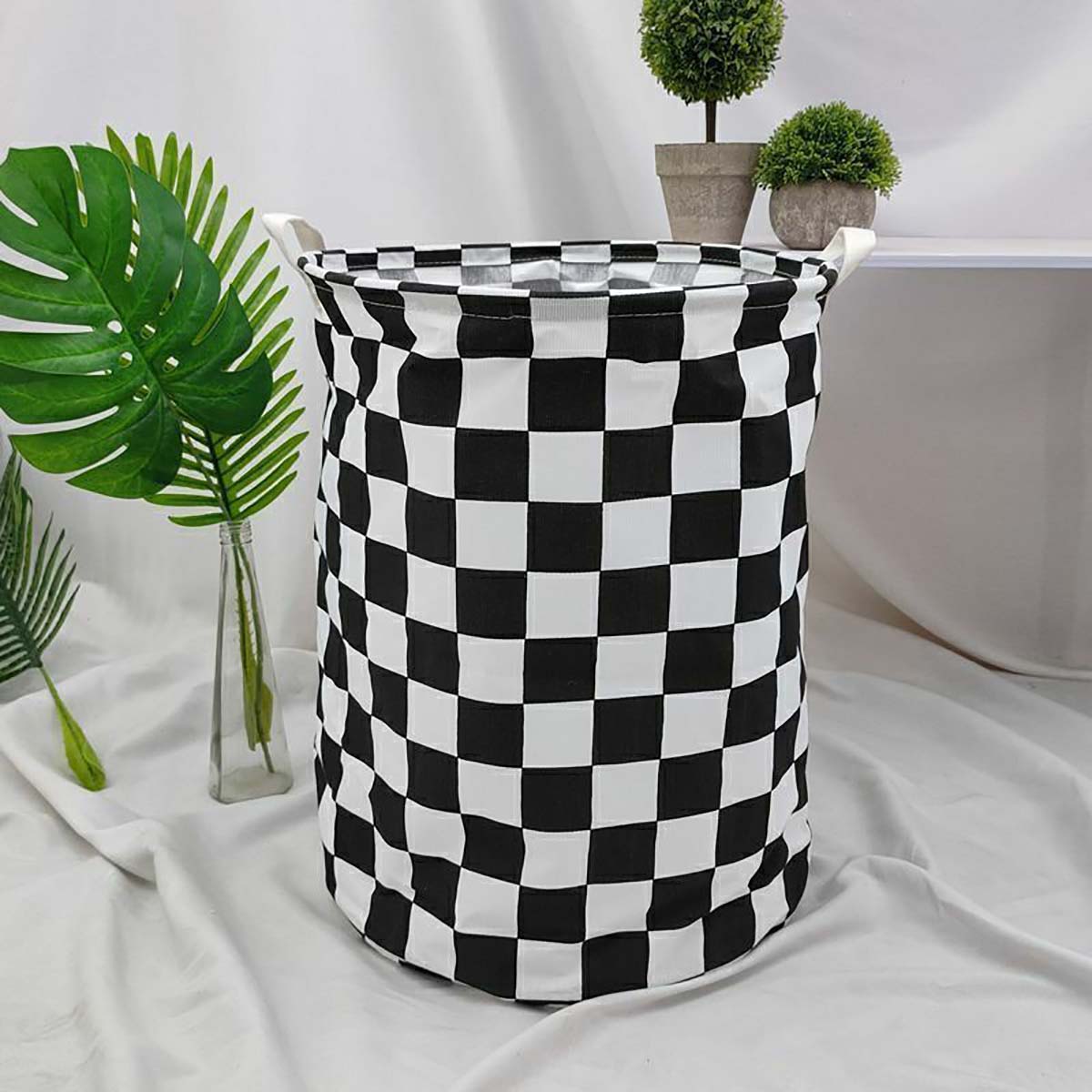 Baby Nursery Basket - Modern Plaid Canvas Storage Basket 16.64