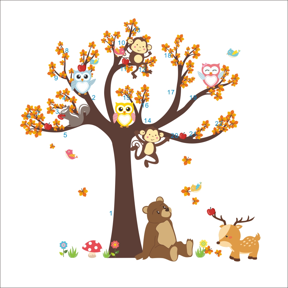 Owl Monkey Animals  Tree Carto - Baby Nursery Decals recension och pris