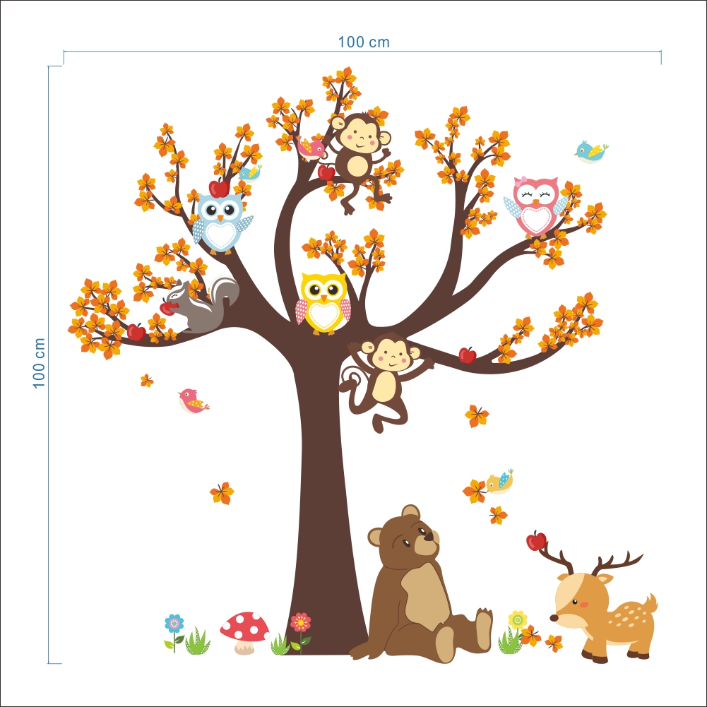 Owl Monkey Animals  Tree Carto - Baby Nursery Decals recension och pris