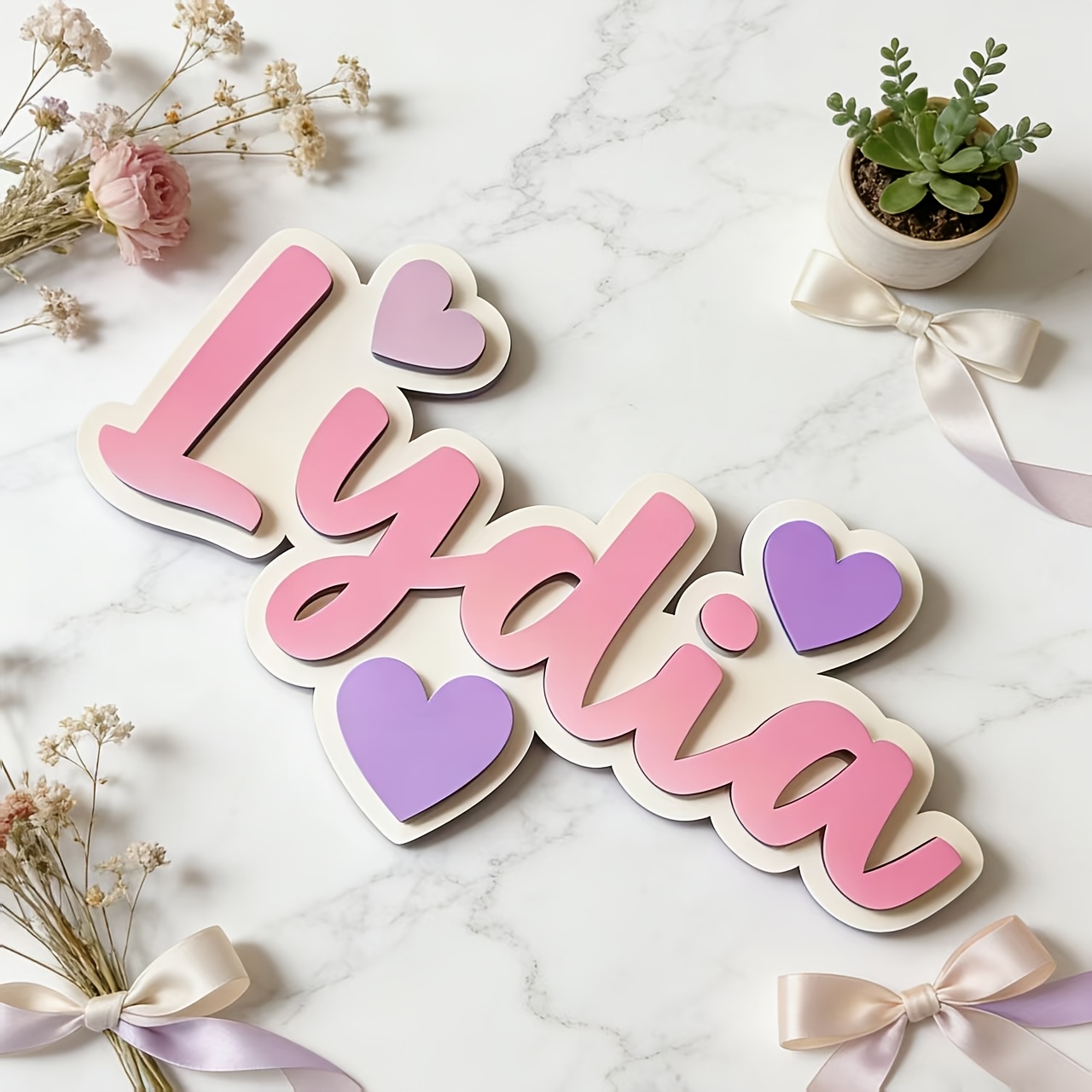 Personalized Gradient Heart Na - Baby Nursery Hanging Decor recension och pris