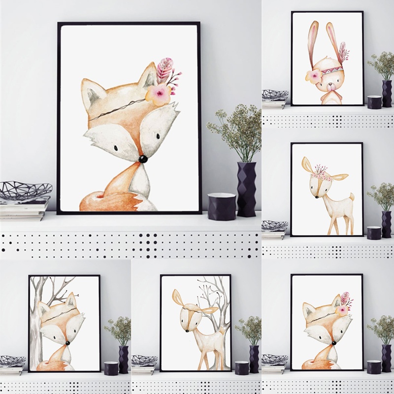 Cartoon Rabbit Poster Fox Deer - Baby Nursery Mirror recension och pris