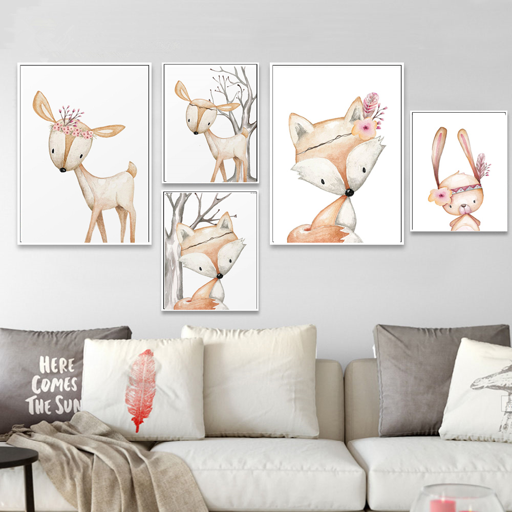 Cartoon Rabbit Poster Fox Deer - Baby Nursery Mirror recension och pris