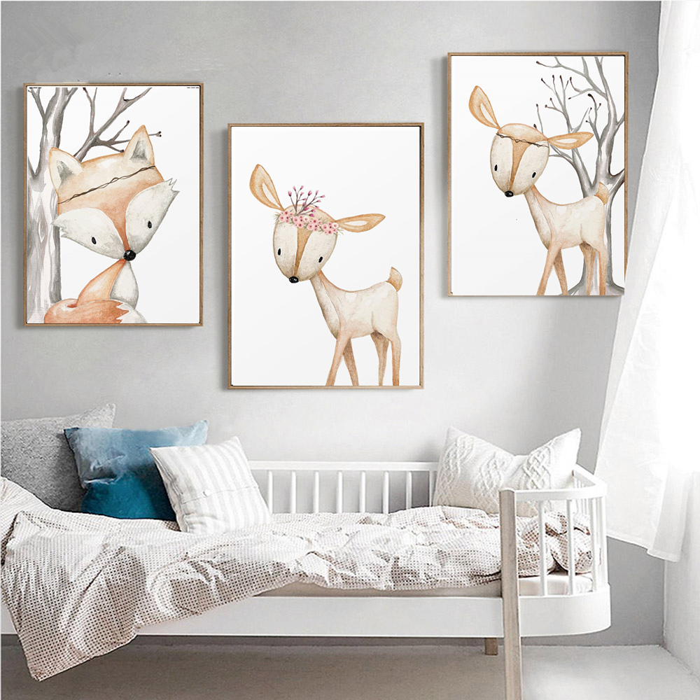 Cartoon Rabbit Poster Fox Deer - Baby Nursery Mirror recension och pris