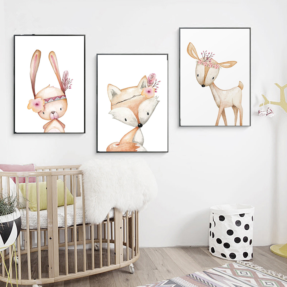 Cartoon Rabbit Poster Fox Deer - Baby Nursery Mirror recension och pris