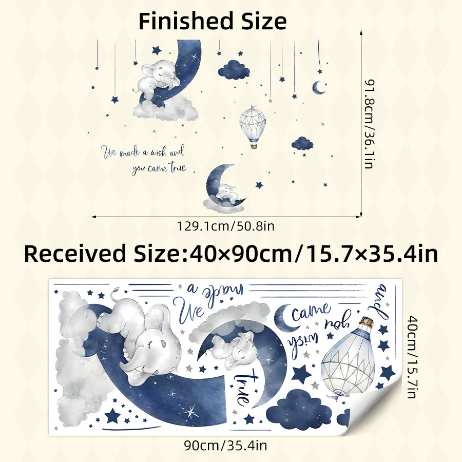 Cartoon Elephant Moon Stars Wa - Baby Nursery Decals recension och pris