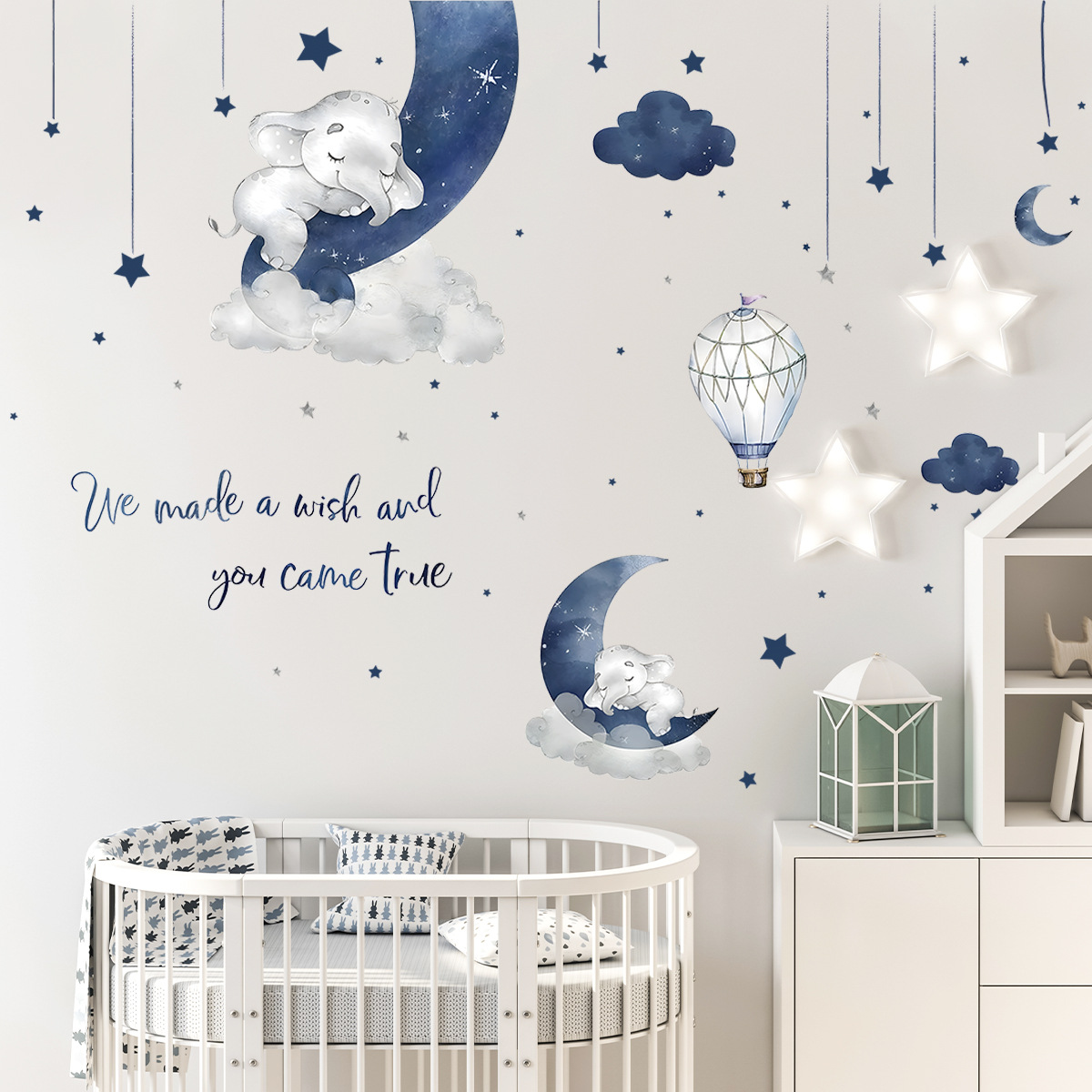 Cartoon Elephant Moon Stars Wa - Baby Nursery Decals recension och pris