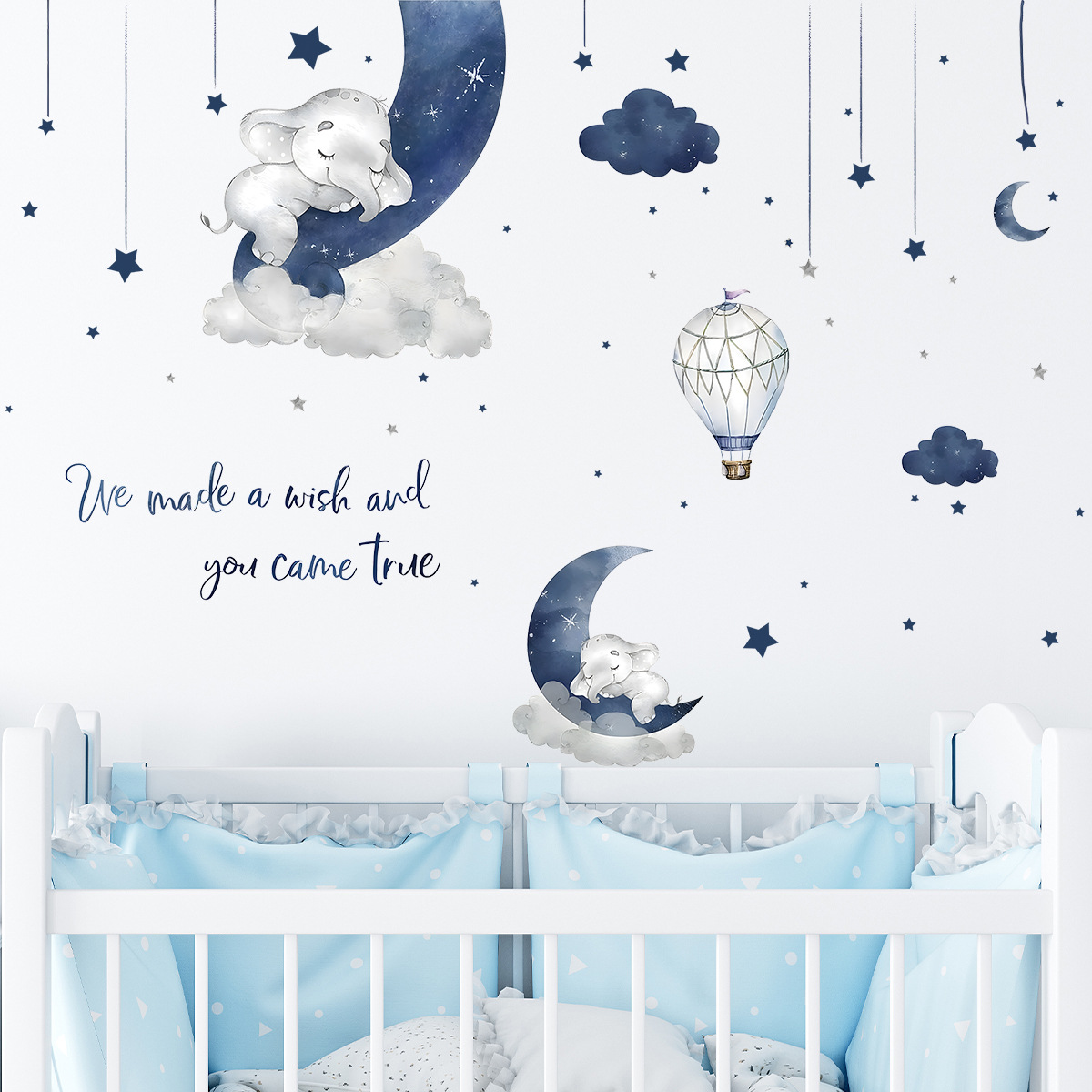 Cartoon Elephant Moon Stars Wa - Baby Nursery Decals recension och pris