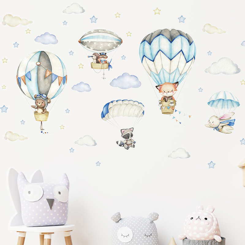 Cartoon Cute Animals Hot Air B - Wall Decal Nursery recension och pris