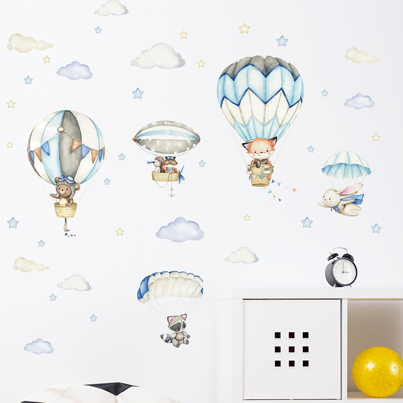 Cartoon Cute Animals Hot Air B - Wall Decal Nursery recension och pris