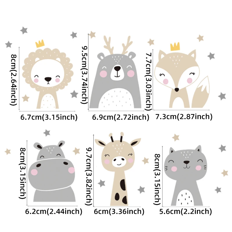 6 pcs boho-style cheerful anim - Wall Decal Nursery recension och pris