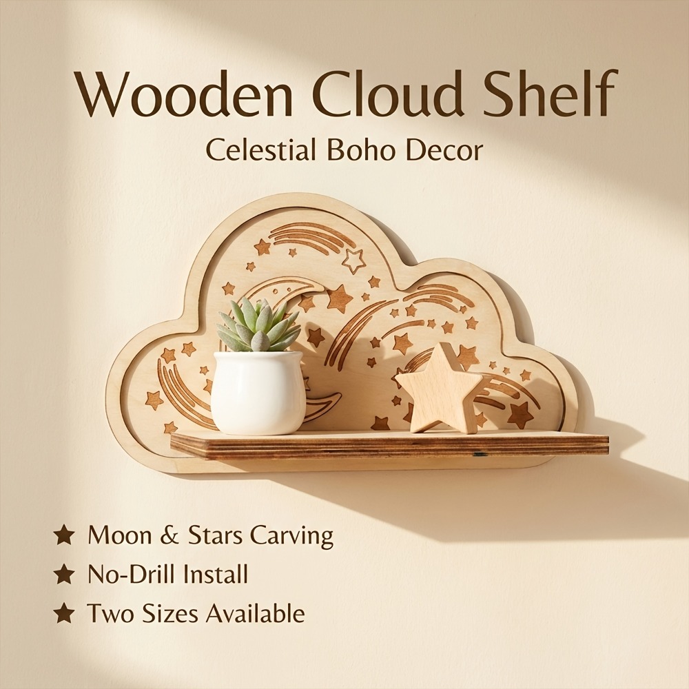 Wooden Cloud Wall Shelf Star M - Baby Nursery Hooks recension och pris