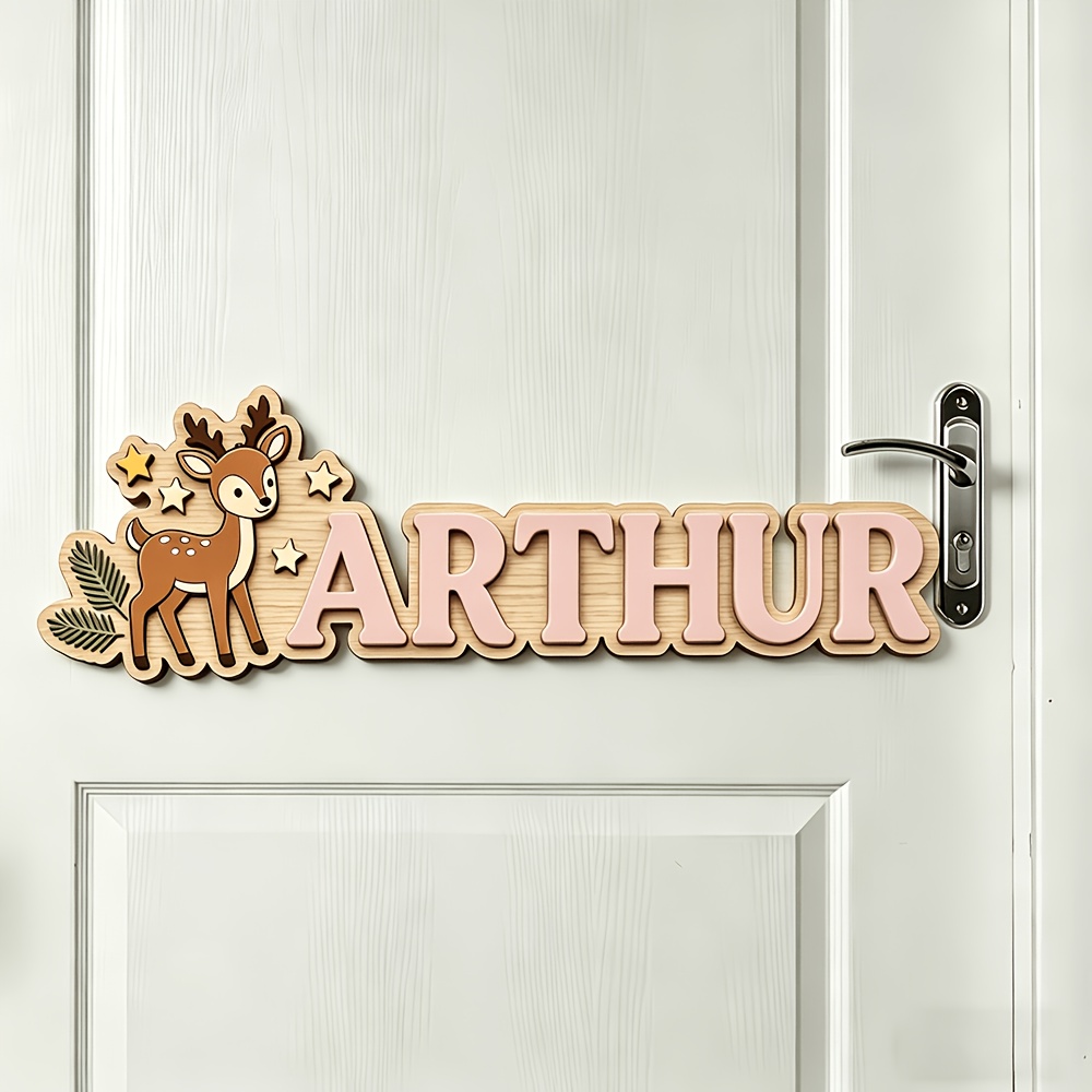 Custom Deer & Star Wooden Name - Baby Nursery Hanging Decor recension och pris