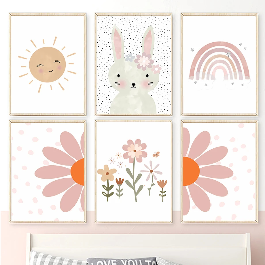 Boho Rabbit Flower Sun Rainbow - Baby Nursery Mirror recension och pris