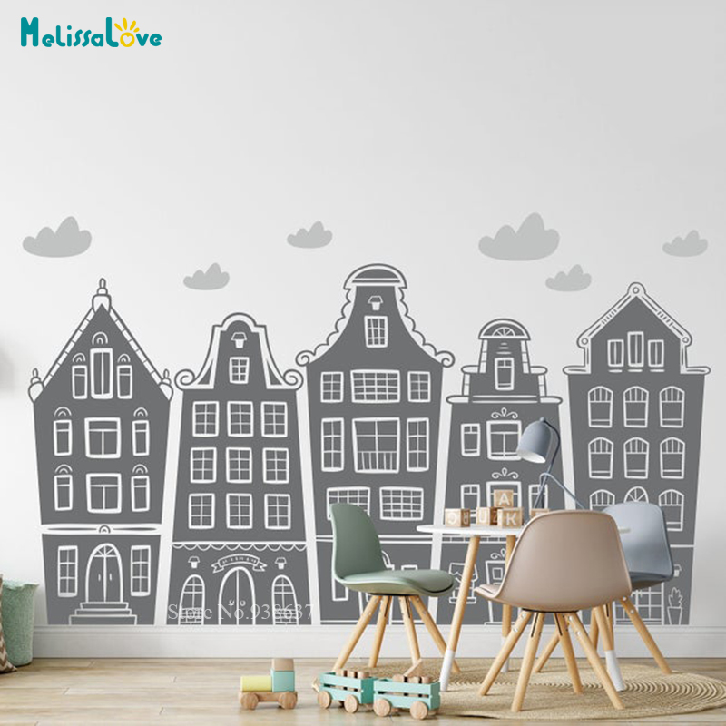 Scandinavian Houses & Clouds D - Baby Nursery Decals recension och pris
