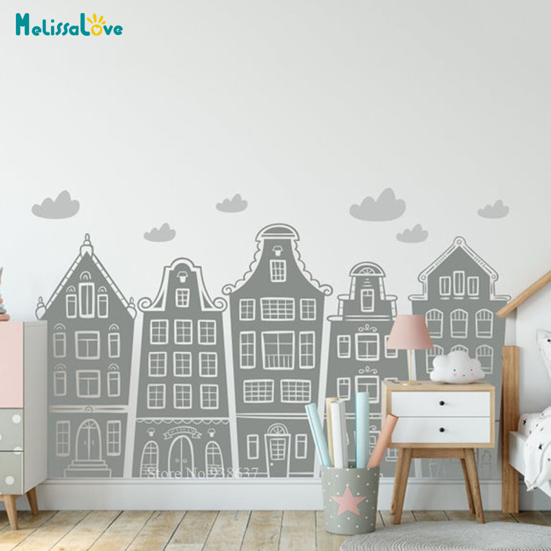 Scandinavian Houses & Clouds D - Baby Nursery Decals recension och pris