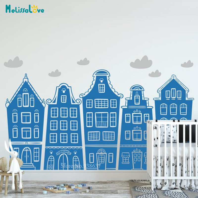 Scandinavian Houses & Clouds D - Baby Nursery Decals recension och pris