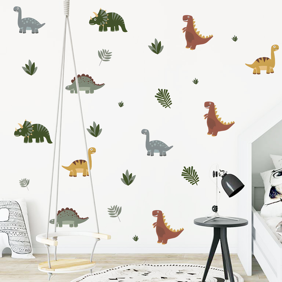 Cartoon Cute Dinosaur Leaf Ani - Wall Decal Nursery recension och pris