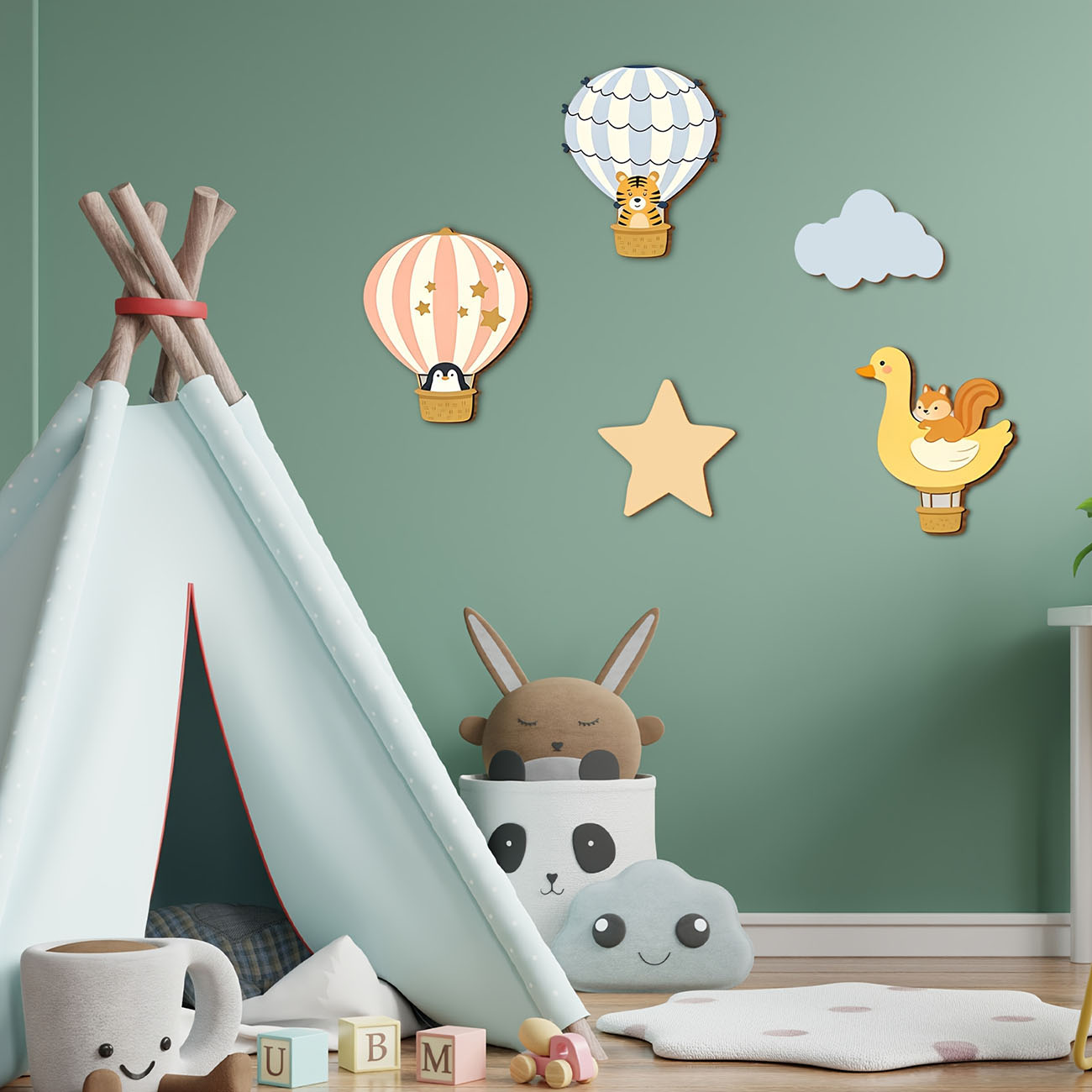 5Pcs Animal Hot Air Balloon Wo - Wall Decal Nursery recension och pris